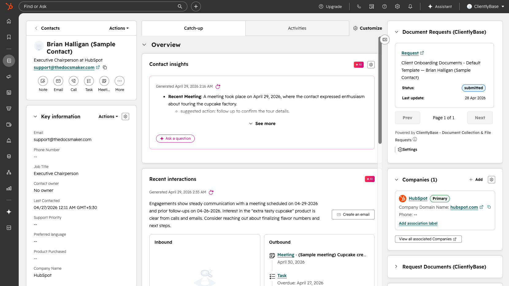 View all document requests for a HubSpot contact